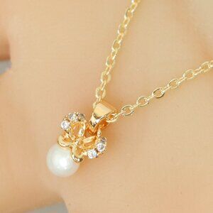 "Dainty Rose Gold Plated Necklace with Delicate Pearl Charm, XPNL0149